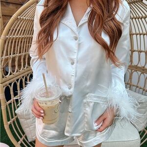 Buddy Love Prescott Feather Trimmed Pajama Set in White